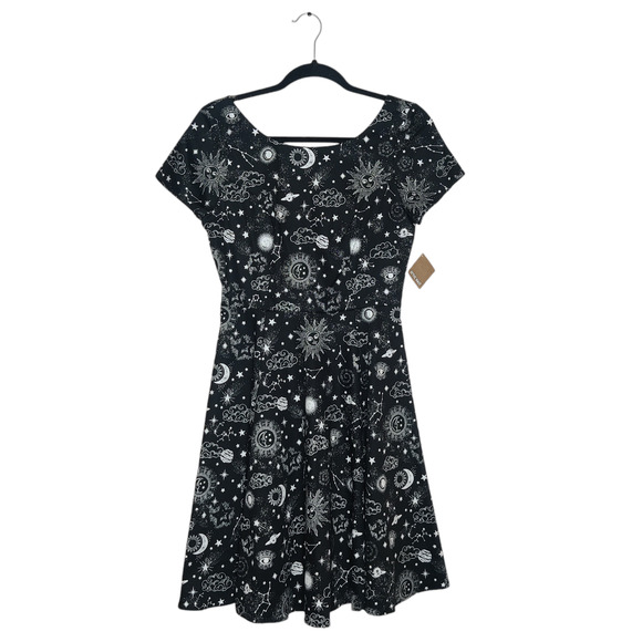 Eva Rose Dresses & Skirts - NWT Eva Rose Retro Short Sleeve Fit & Flare Black Witchy Celestial 50s Dress M